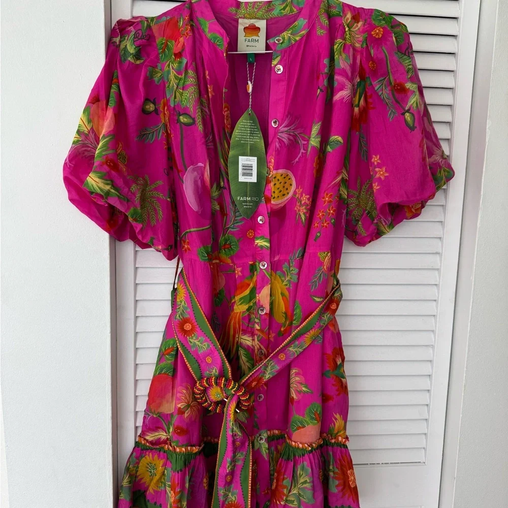 FARM Rio Fuchsia Floral Midi Dress - Picture 2 of 5